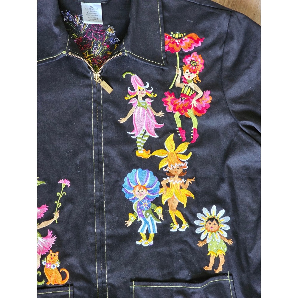 Bob Mackie Wearable Art Jacket XL Black The Parade of the Flowers Embroidered - Picture 2 of 9